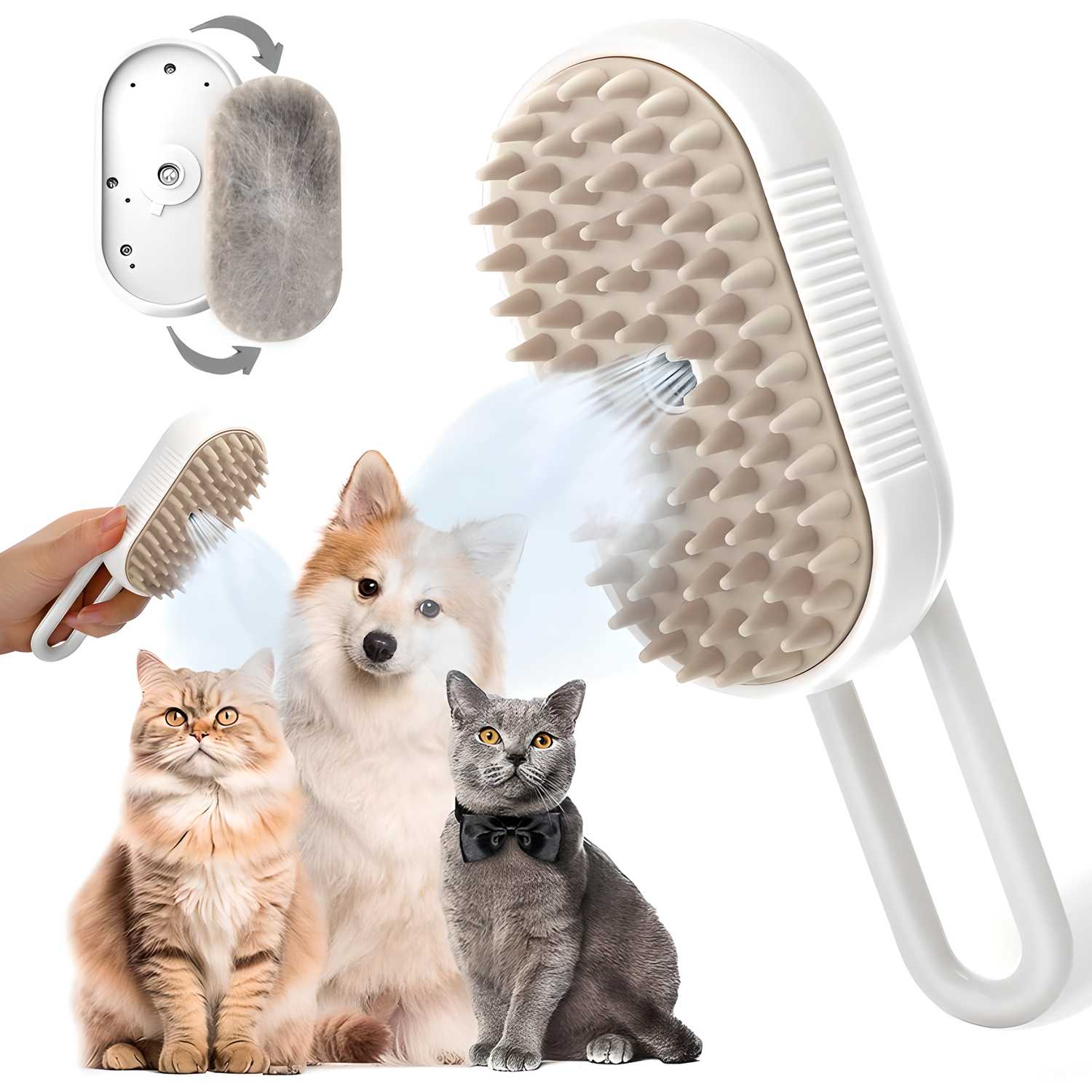 💨 3-in-1 Steam Grooming Brush for Dogs & Cats - Spa Experience 🐶🐱
