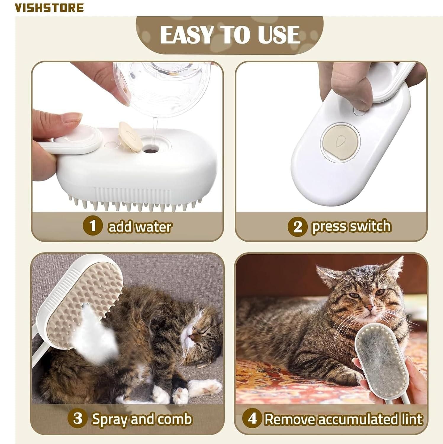 💨 3-in-1 Steam Grooming Brush for Dogs & Cats - Spa Experience 🐶🐱